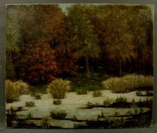 Tableau fin 19ème signé Couturier Paysage à la mare Impressionnisme