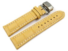 Boucle déployante papillon - cuir de veau - grain croco - jaune 18,20,22,24 mm 