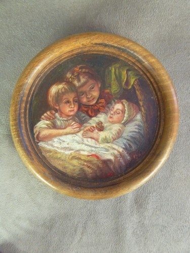 Miniature sur bois signée - miniature,