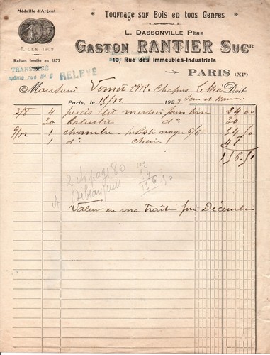Facture 1923 gaston - facture, de