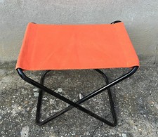  Ancien tabouret pliant métal et tissu déco vintage70's french antique chair