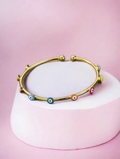 Bracelet Manchette Œil Malin Multicolore En Or Jaune 14K Taille 7,5" Femme