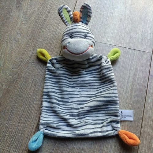 Doudou plat zébre rayé noir - doudou,