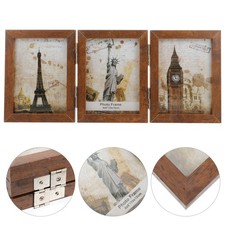  Cadre photo en bois à triple charnière 1PC Cadre photo de bureau à trois volets