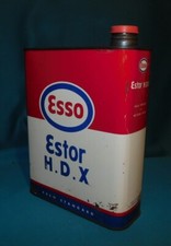 ANCIEN BIDON HUILE 2L . RARE ESSO ESTOR HDX . OIL CAN MOTOR . BIDON VIDE