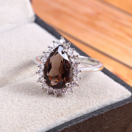 Bague quartz fumé poire - quartz,