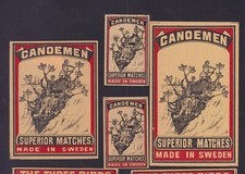 4 Ancienne   étiquette  de paquet Allumettes  Suède  BN182803 Candemen  Barque