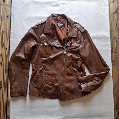 Women brown leather biker - women's,
