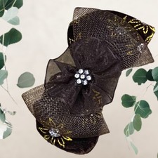 ANCIENNE BARETTE A CHEVEUX NOEUD DE PAPILLON STRASS ET TULLE