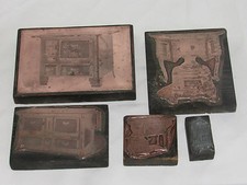 LOT ANCIEN TAMPON MATRICE IMPRIMERIE CATALOGUE CHAUFFAGE POÊLE OUTIL IMPRIMEUR 