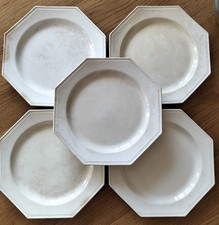 5 Assiettes Plates en faïence Creil et Montereau modèle Perle XIXe Ø 24 Cm BE