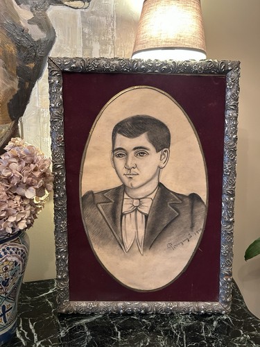 Tableau dessin ancien - dessin, signée