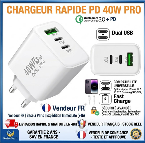 Chargeur rapide 40w usb - chargeur,