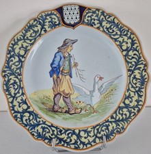 Belle Assiette en Faïence de Quimper Porquier Beau " St Thois " Bon état XIXème.