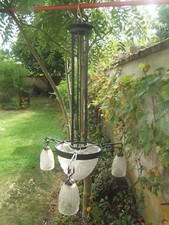 ancien lustre vasque obus tulipe art déco signé Schneider montuer fer forgé