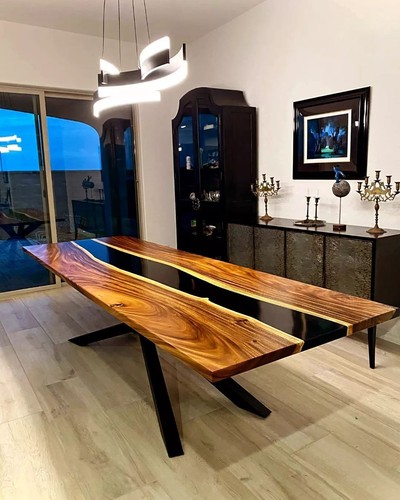 Table bois époxy noir - table,