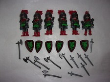 LOT DE PLAYMOBIL  * 6 CHEVALIERS DU DRAGON VERT ROUGE ET NOIR + ACCESSOIRES *