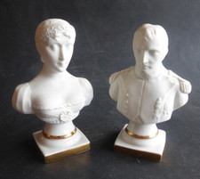 Paire de bustes Napoléon et Joséphine en biscuit de Limoges 1945 - 1967 Castel