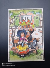 Rare aquarelle originale signé Dorette MULLER , Alsace , format carte postale .