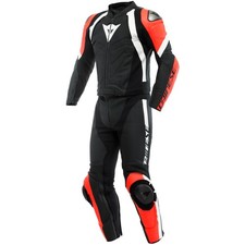 Combinaison de moto Dainese Avro 4 2 pièces en cuir noir mat/rouge fluo/blanc