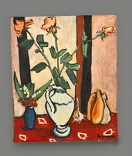 PEINTURE HUILE SUR TOILE HENRIETTE LEPESQUEUX  VASES AUX FLEURS ET COQUILLAGES