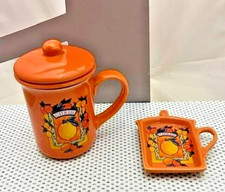 Silea tisanière céramique orange citrus avec repose-sachet de thé assorti