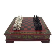 Jeux d'Echecs Echiquier en Bois Guerriers en Terre Cuite Luxe Collection 26cmx26