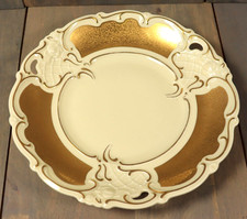 Ancien Assiette Plat à Gâteau en Porcelaine de Bavaria Or Incrusté Incrustation