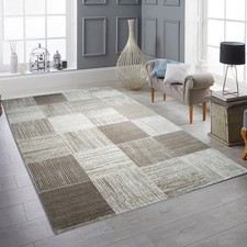 Tapis design CARPETIA à motif à carreaux moderne beige crème