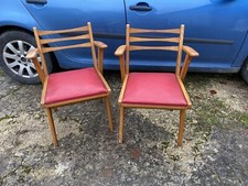 Paire de fauteuils vintage pieds compas années 50 hêtre? skai rouge chaises