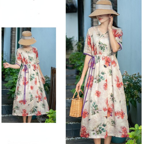 Robe longue boho - robe, col