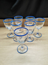 7 ANCIEN VERRES  A PIED Bleu Et Jaune 