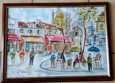 PARIS PLACE DU TERTRE AQUARELLE  ART TABLEAU PEINTURE  SIGNE JUMEAUX JEAN PIERRE