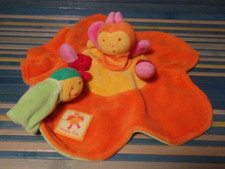 B14 / doudou plat louna l'abeille orange vert MOULIN ROTY