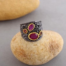 Bague rubis argent plaqué or