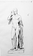 Nu académique au drapé.  DESSIN pierre noire. BERNADAC. Ecole polytechnique 1848