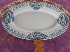 Plat Ovale ancien Terre de Fer Faience LG Modèle Voltaire Décor Floral Bleu 39cm