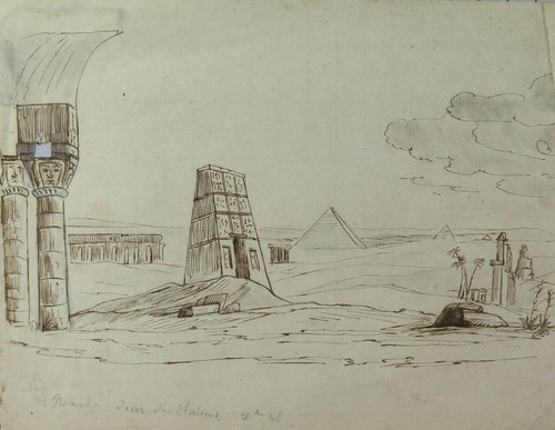 Dessin ancienne vue pyramides - ancienne,