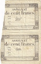 Planche de deux Assignats de  100 FRANCS  - sign. BRISSON et TAIZY P-A78.09 & 44