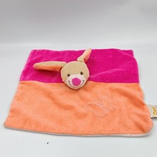 Doudou plat lapin rose orange
