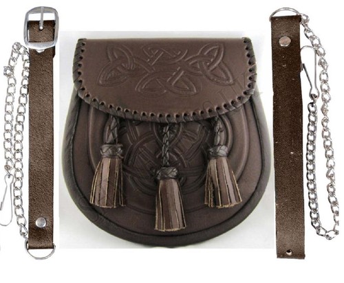 Kilt sporran cuir brun - en,