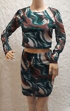 TJF1 / Tailleur jupe Et Top Couleur Camouflage Marron Beige Vert  Extensible T38