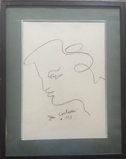 Dessin 28x20 Portrait Jean Marais Signé Jean COCTEAU 1959 Saint-Tropez Paris