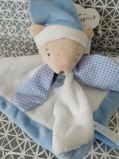 Doudou ours ourson plat bleu
