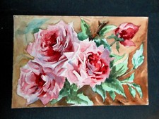 ROSES - AQUARELLE 1907 EN CARTE POSTALE FABRIQUEE  TOUTE A LA MAIN AU DOS - D205