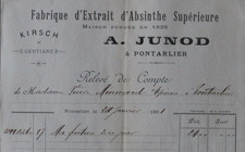 Facture 1901 Absinthe JUNOD