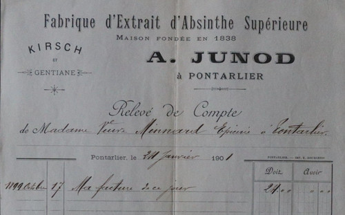 Facture 1901 absinthe junod - 1901,