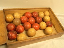 🇫🇷 ANCIEN LOT 21 BOULES EN BOIS PEINT BILLARD JEU SOCIETE