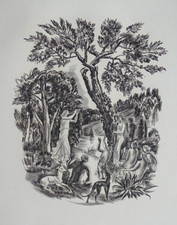 Albert DECARIS grande Gravure originale burin 1950 Mythologie Invocation musique