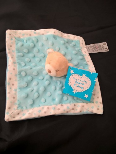 Doudou ours beige plat bleu - ,